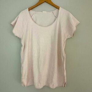 LAKE Short Sleeve Striped Pajama Top 100% Pima Cotton T-Shirt - Large